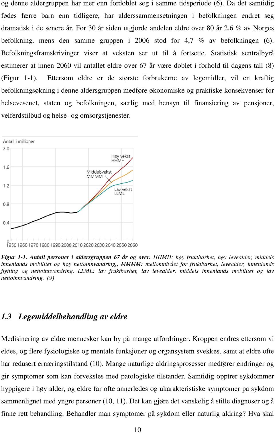 Befolkningsframskrivinger viser at veksten ser ut til å fortsette. Statistisk sentralbyrå estimerer at innen 2060 vil antallet eldre over 67 år være doblet i forhold til dagens tall (8) (Figur 1-1).