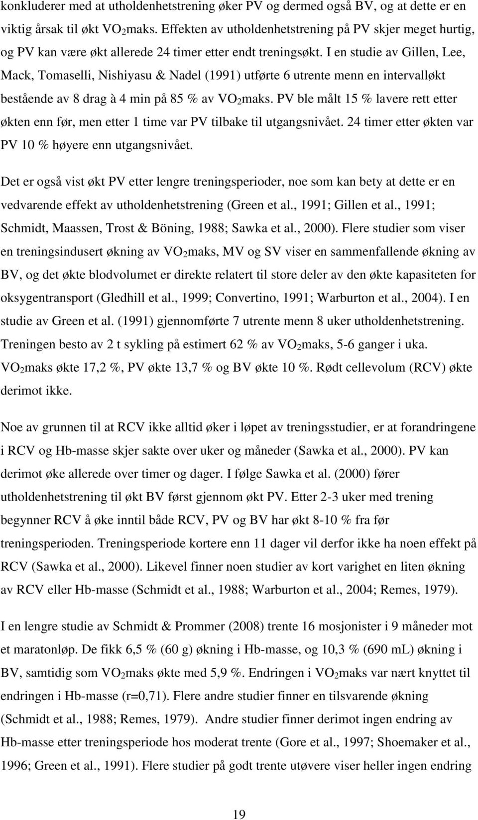 I en studie av Gillen, Lee, Mack, Tomaselli, Nishiyasu & Nadel (1991) utførte 6 utrente menn en intervalløkt bestående av 8 drag à 4 min på 85 % av VO 2 maks.