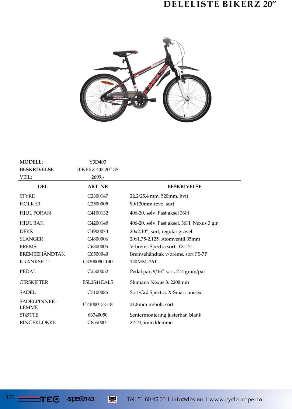 TX-121 BREMSEHÅNDTAK C6500040 Bremsehåndtak v-brems, sort FS-7P KRANKSETT C3300090-140 140MM, 36T PEDAL C3500052 Pedal par, 9/16 sort.