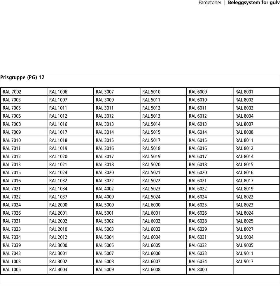 3015 RAL 5017 RAL 6015 RAL 8011 RAL 7011 RAL 1019 RAL 3016 RAL 5018 RAL 6016 RAL 8012 RAL 7012 RAL 1020 RAL 3017 RAL 5019 RAL 6017 RAL 8014 RAL 7013 RAL 1021 RAL 3018 RAL 5020 RAL 6018 RAL 8015 RAL