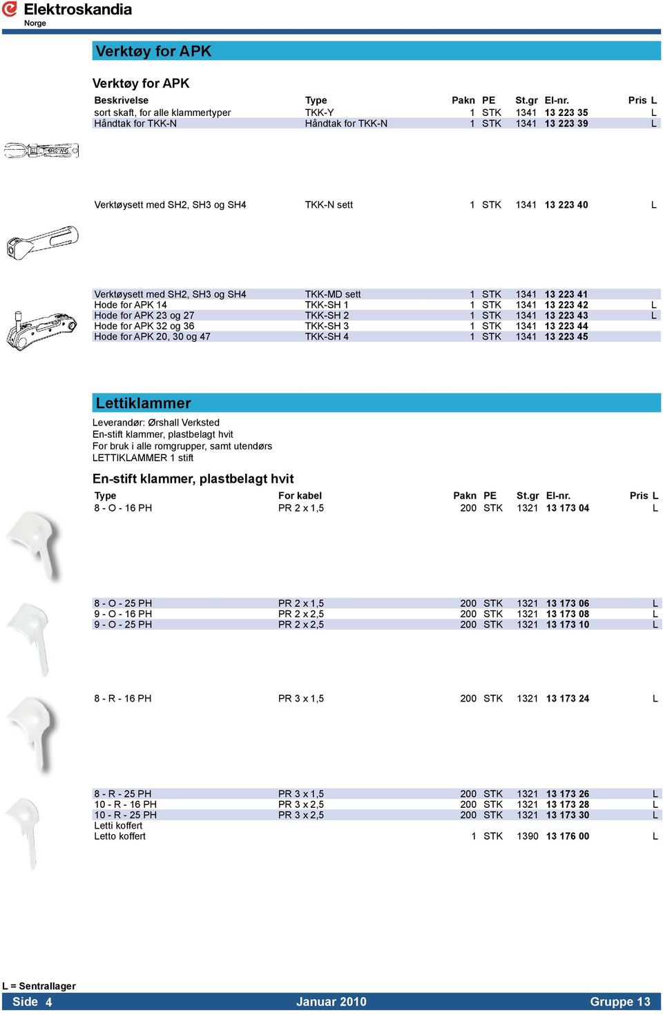 Verktøysett med SH2, SH3 og SH4 TKK-MD sett 1 STK 1341 13 223 41 Hode for APK 14 TKK-SH 1 1 STK 1341 13 223 42 L Hode for APK 23 og 27 TKK-SH 2 1 STK 1341 13 223 43 L Hode for APK 32 og 36 TKK-SH 3 1