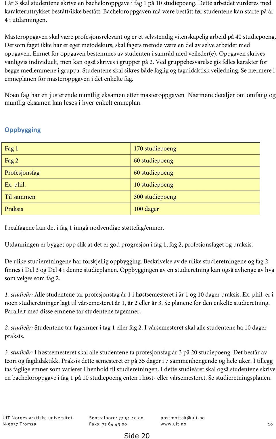 Dersom faget ikke har et eget metodekurs, skal fagets metode være en del av selve arbeidet med oppgaven. Emnet for oppgaven bestemmes av studenten i samråd med veileder(e).