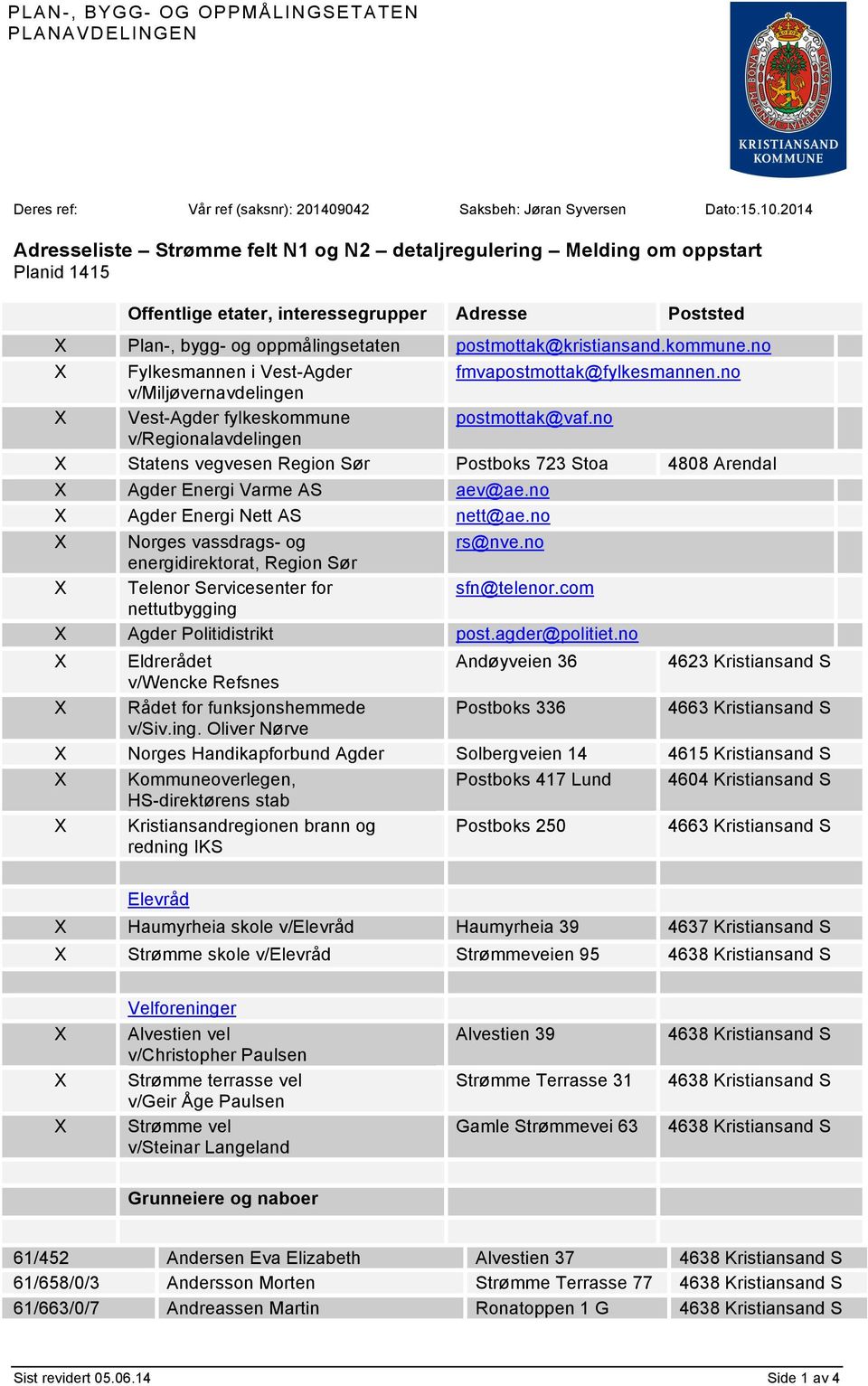 kommune.no Fylkesmannen i Vest-Agder fmvapostmottak@fylkesmannen.no v/miljøvernavdelingen Vest-Agder fylkeskommune postmottak@vaf.