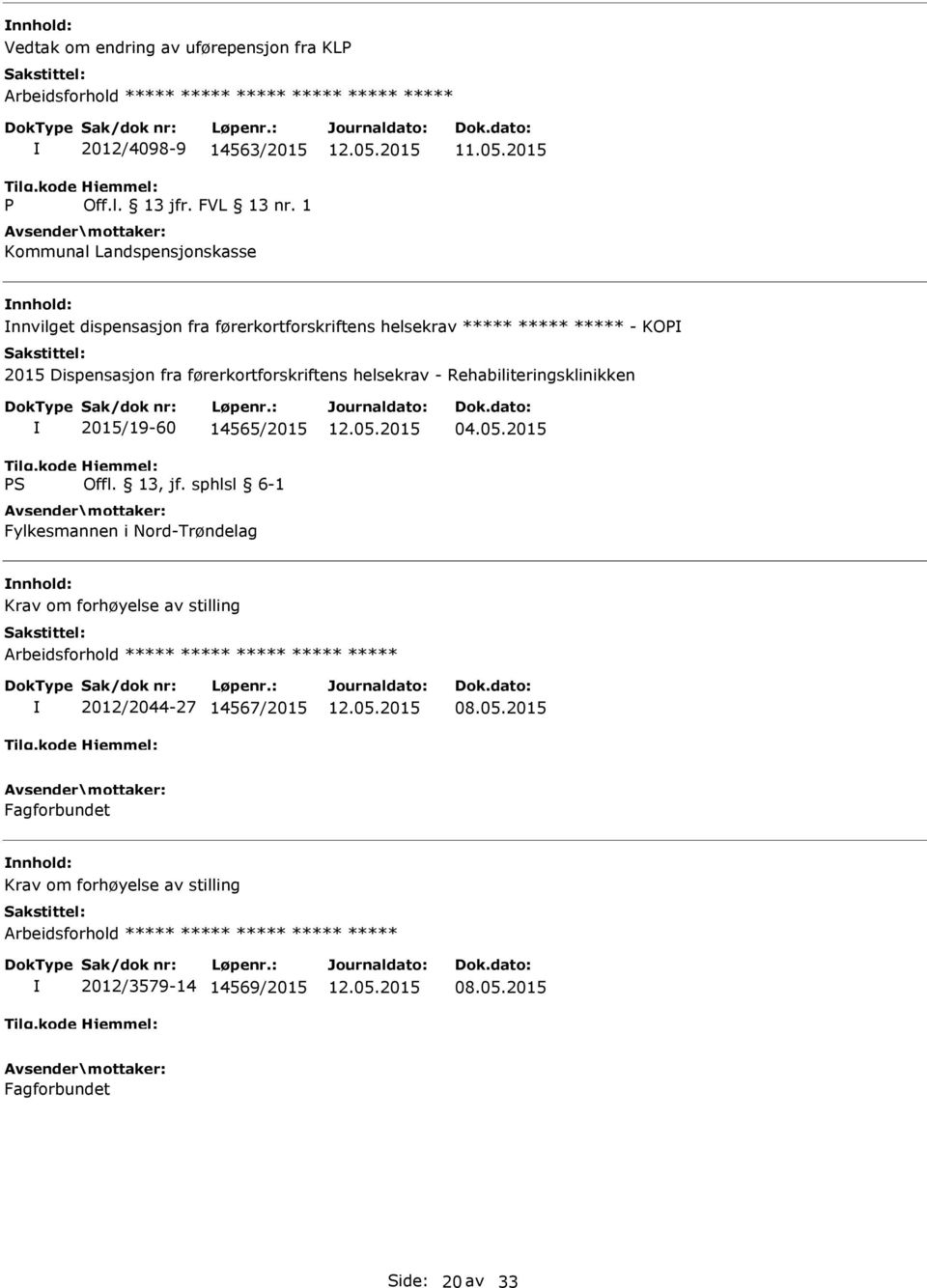 2015 nnvilget dispensasjon fra førerkortforskriftens helsekrav ***** ***** ***** - KOP 2015 Dispensasjon fra førerkortforskriftens