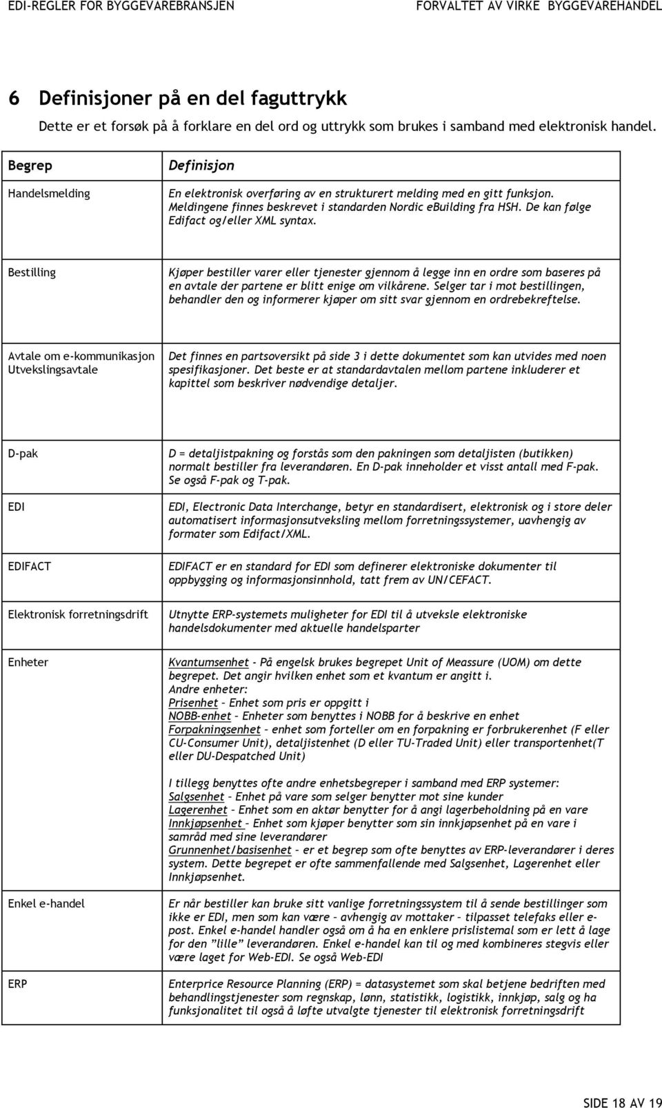 De kan følge Edifact og/eller XML syntax. Bestilling Kjøper bestiller varer eller tjenester gjennom å legge inn en ordre som baseres på en avtale der partene er blitt enige om vilkårene.