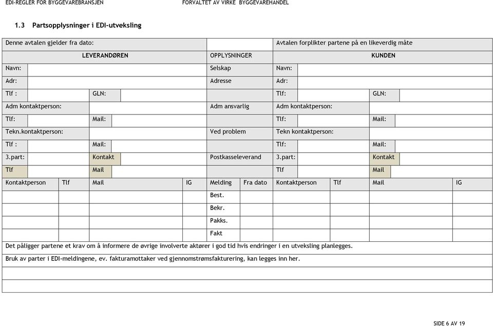 part: Kontakt Postkasseleverand 3.part: Kontakt Tlf Mail Tlf Mail Kontaktperson Tlf Mail IG Melding Fra dato Kontaktperson Tlf Mail IG Best. Bekr. Pakks.