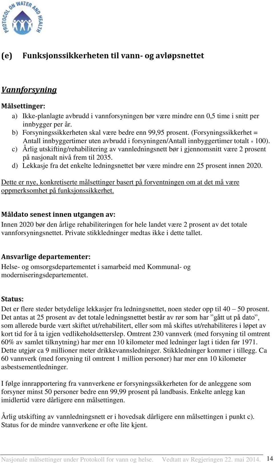 c) Årlig utskifting/rehabilitering av vannledningsnett bør i gjennomsnitt være 2 prosent på nasjonalt nivå frem til 2035.