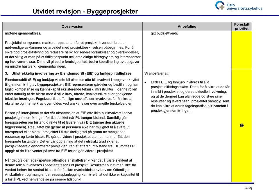 disse. Dette vil gi bedre forutsigbarhet, bedre koordinering av oppgaver og mindre hastverk i gjennomføringen. 3.