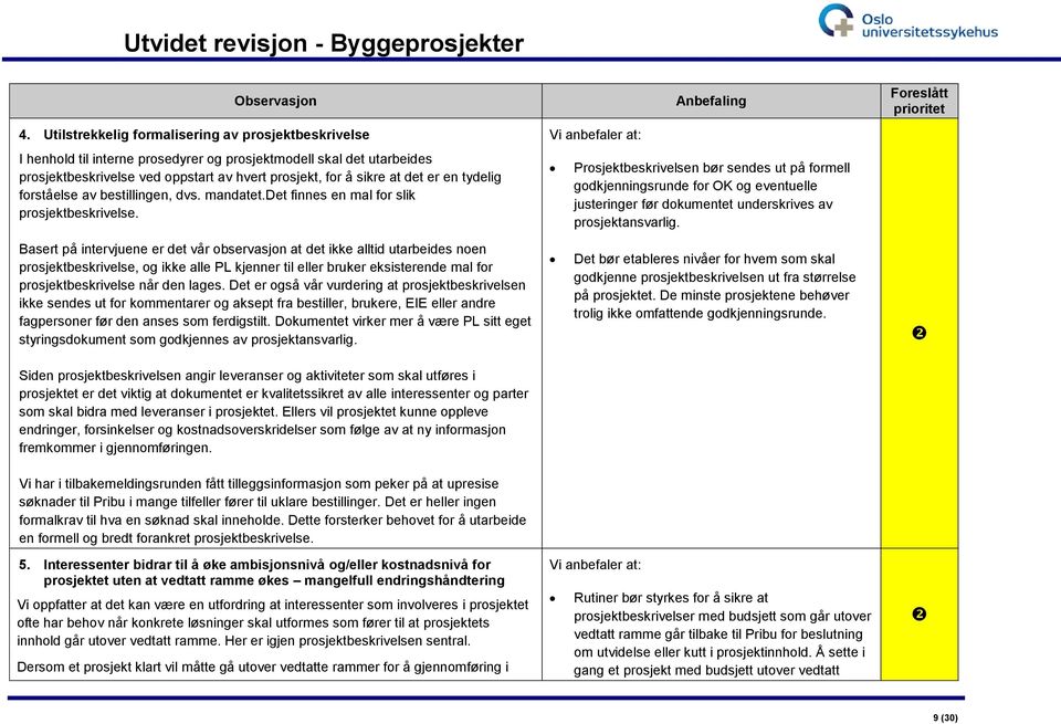 Vi anbefaler at: Prosjektbeskrivelsen bør sendes ut på formell godkjenningsrunde for OK og eventuelle justeringer før dokumentet underskrives av prosjektansvarlig.