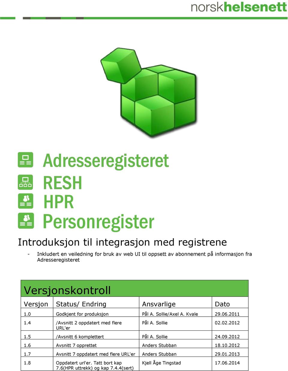 4 /Avsnitt 2 oppdatert med flere URL'er Pål A. Sollie 02.02.2012 1.5 /Avsnitt 6 komplettert Pål A. Sollie 24.09.2012 1.6 Avsnitt 7 opprettet Anders Stubban 18.