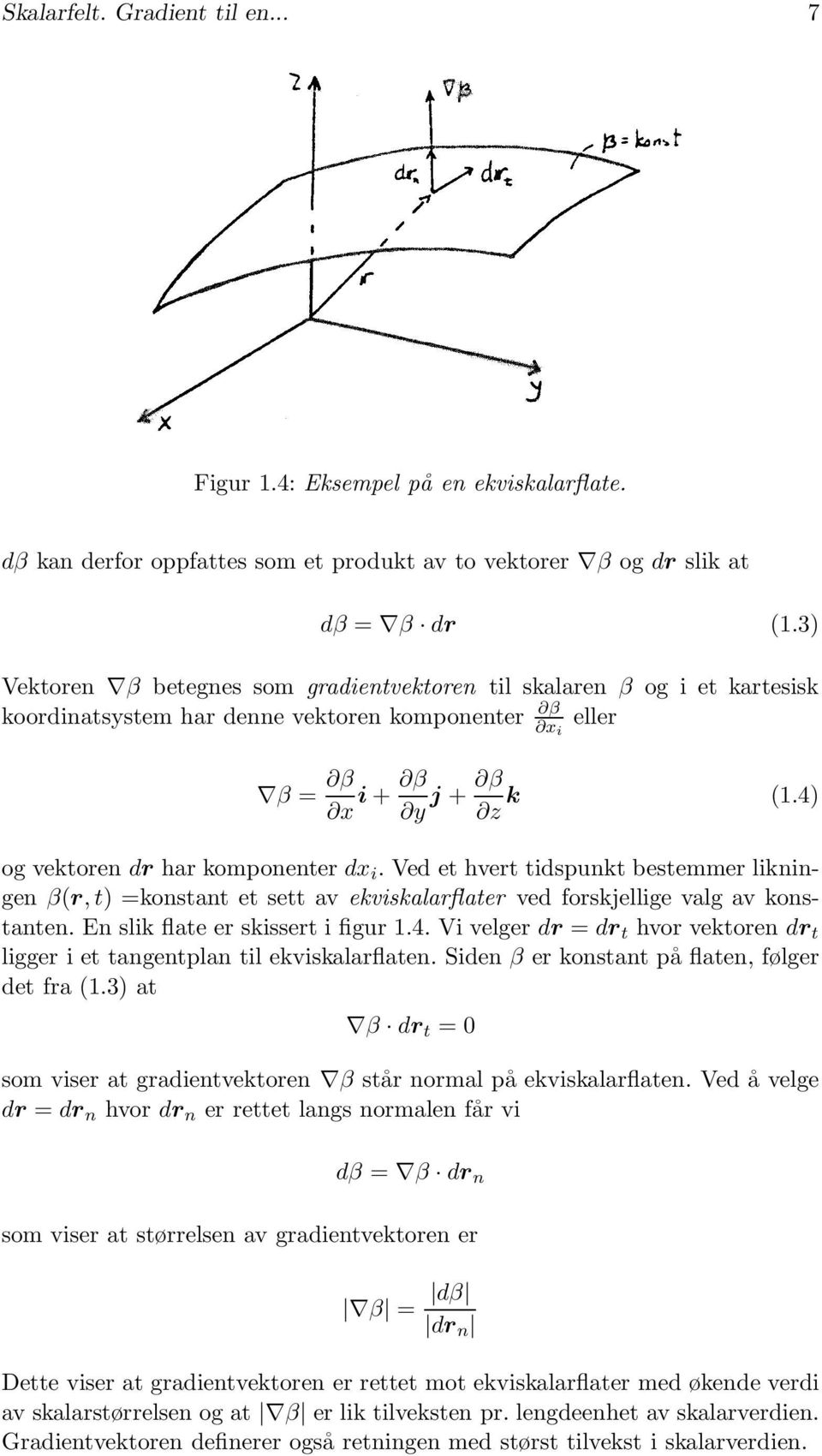 4) og vektoren dr har komponenter dx i. Ved et hvert tidspunkt bestemmer likningen β(r, t) =konstant et sett av ekviskalarflater ved forskjellige valg av konstanten.