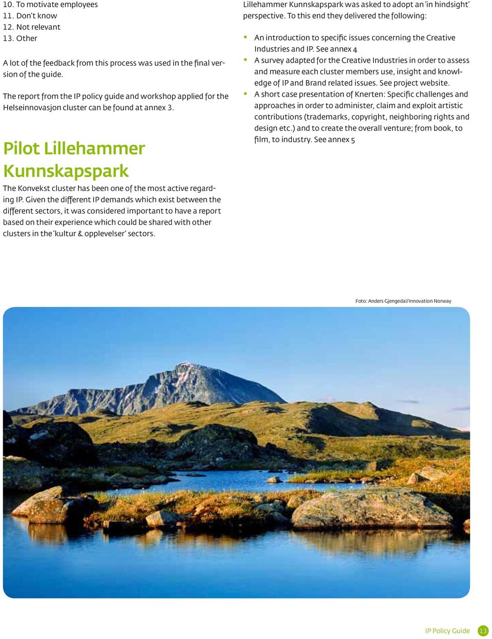 Pilot Lillehammer Kunnskaps park The Konvekst cluster has been one of the most active regarding IP.