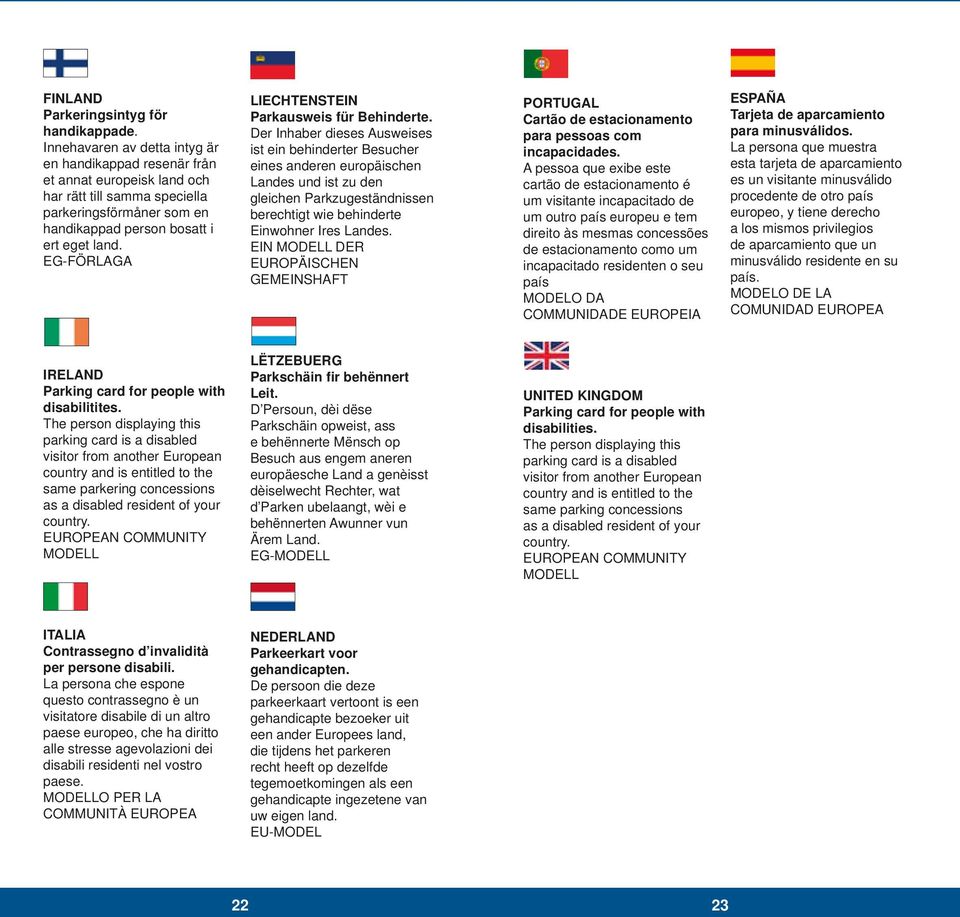 EG-FÖRLAGA LIECHTENSTEIN Parkausweis für Behinderte.