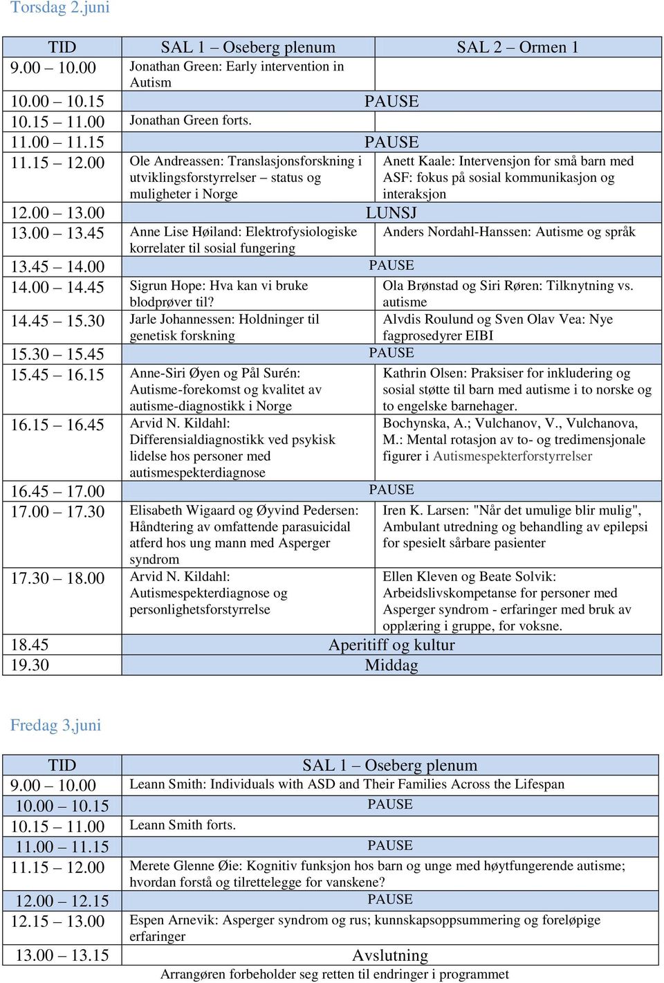 45 14.00 PAUSE 14.00 14.45 Sigrun Hope: Hva kan vi bruke blodprøver til? 14.45 15.30 Jarle Johannessen: Holdninger til genetisk forskning 15.30 15.45 PAUSE 15.45 16.