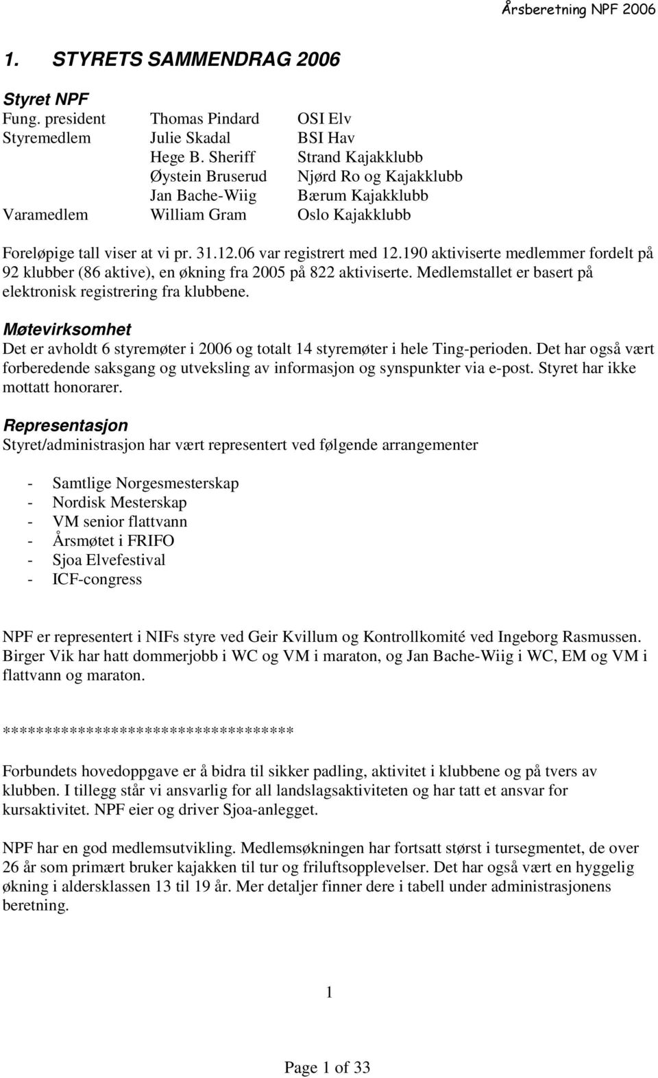 06 var registrert med 12.190 aktiviserte medlemmer fordelt på 92 klubber (86 aktive), en økning fra 2005 på 822 aktiviserte. Medlemstallet er basert på elektronisk registrering fra klubbene.