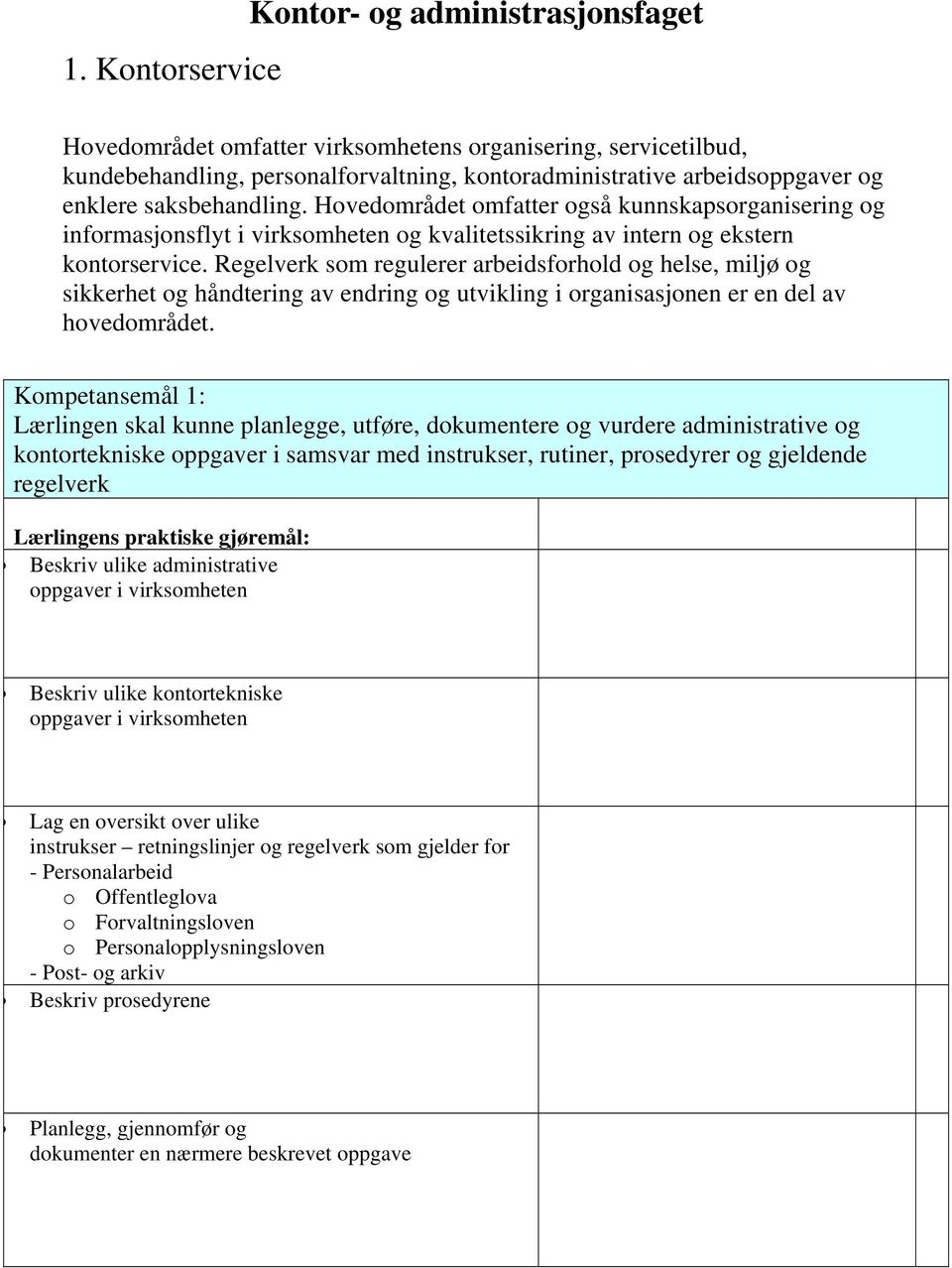 Regelverk som regulerer arbeidsforhold og helse, miljø og sikkerhet og håndtering av endring og utvikling i organisasjonen er en del av hovedområdet.