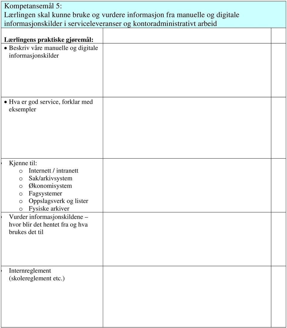 forklar med eksempler Kjenne til: o Internett / intranett o Sak/arkivsystem o Økonomisystem o Fagsystemer o Oppslagsverk og