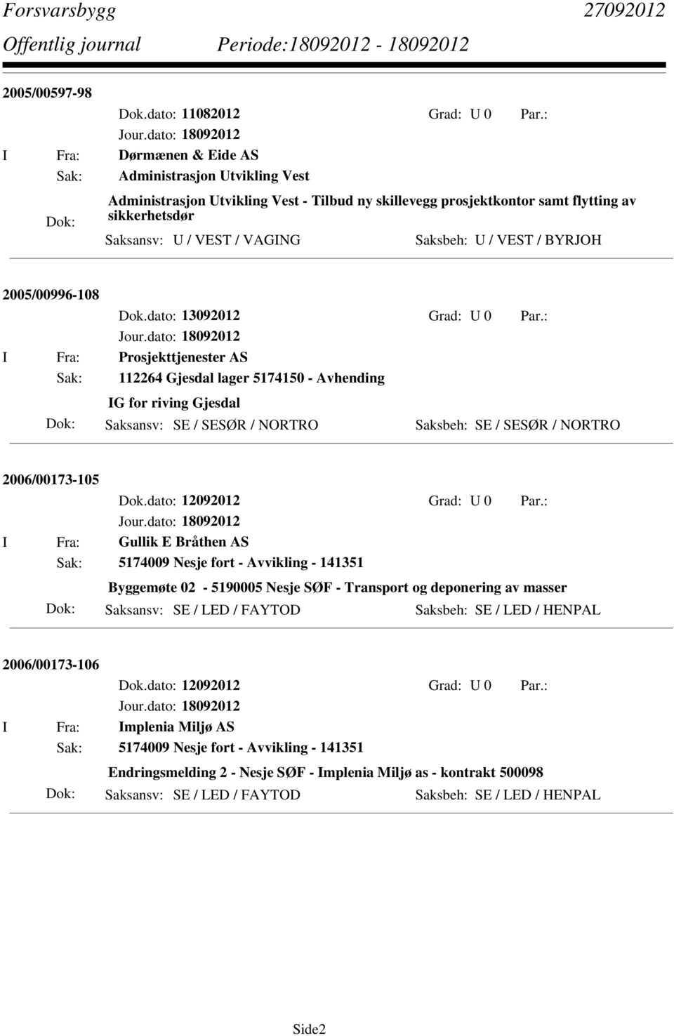 U / VEST / BYRJOH 2005/00996-108 Dok.dato: 13092012 Grad: U 0 Par.