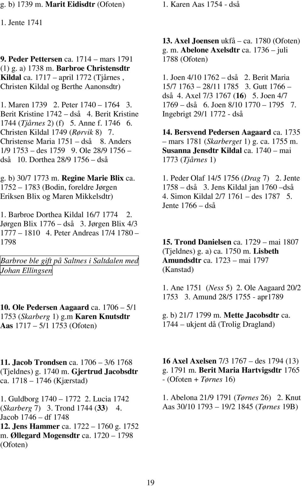 Christen Kildal 1749 (Rørvik 8) 7. Christense Maria 1751 dså 8. Anders 1/9 1753 des 1759 9. Ole 28/9 1756 dså 10. Dorthea 28/9 1756 dså g. b) 30/7 1773 m. Regine Marie Blix ca.