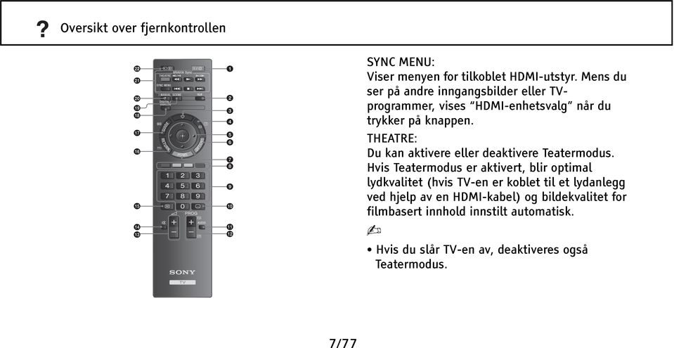 THEATRE: Du kan aktivere eller deaktivere Teatermodus.