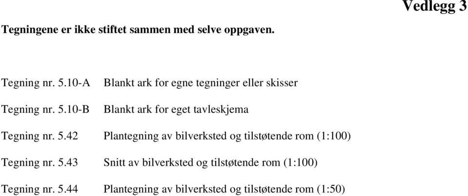 5.42 Plantegning av bilverksted og tilstøtende rom (1:100) Tegning nr. 5.