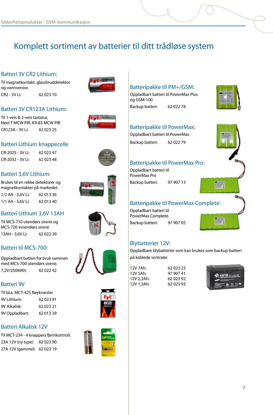 Li: 62 023 48 Batteri 3,6V Lithium: Brukes til en rekke detektorer og magnetkontakter på markedet.