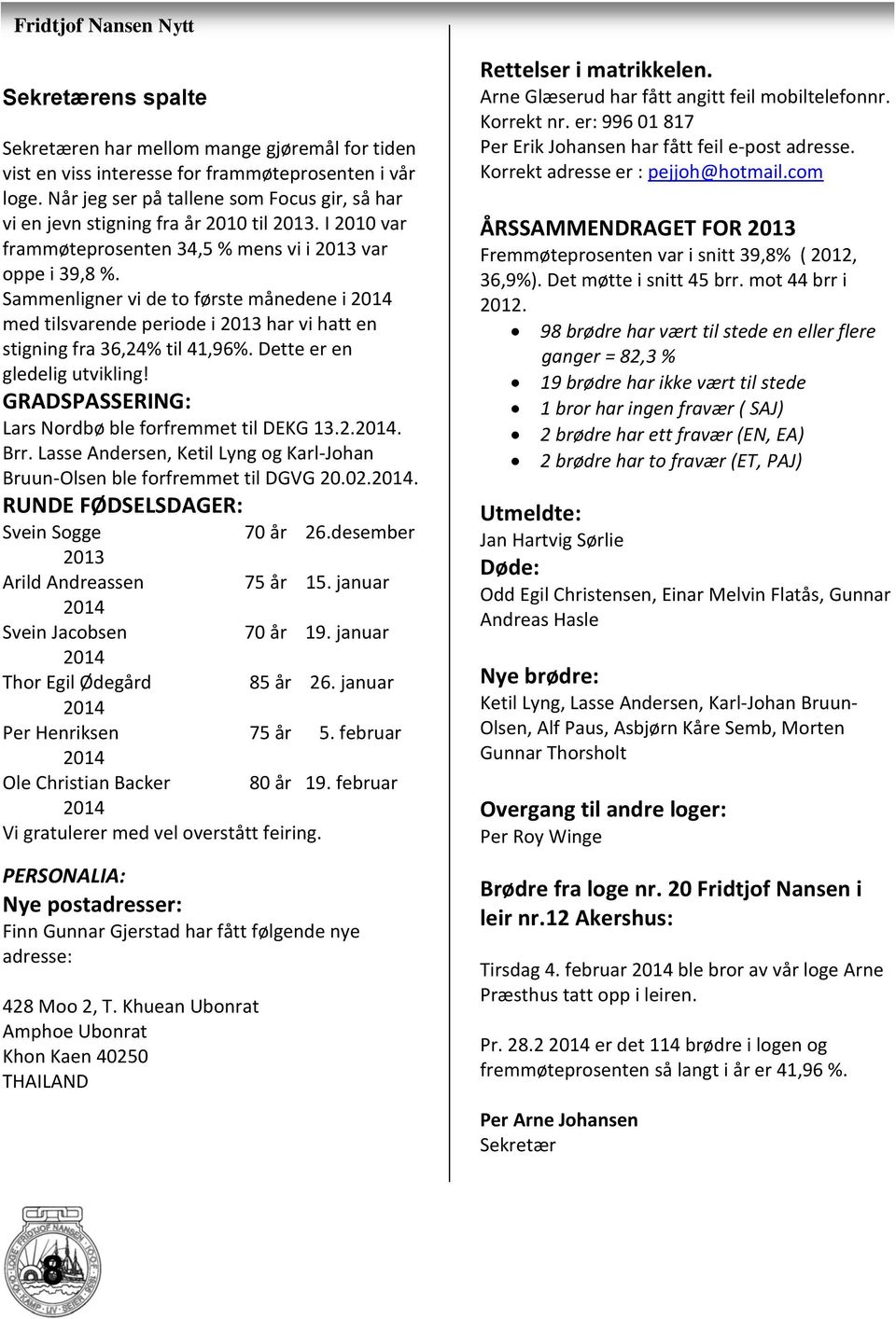 Sammenligner vi de to første månedene i 2014 med tilsvarende periode i 2013 har vi hatt en stigning fra 36,24% til 41,96%. Dette er en gledelig utvikling!