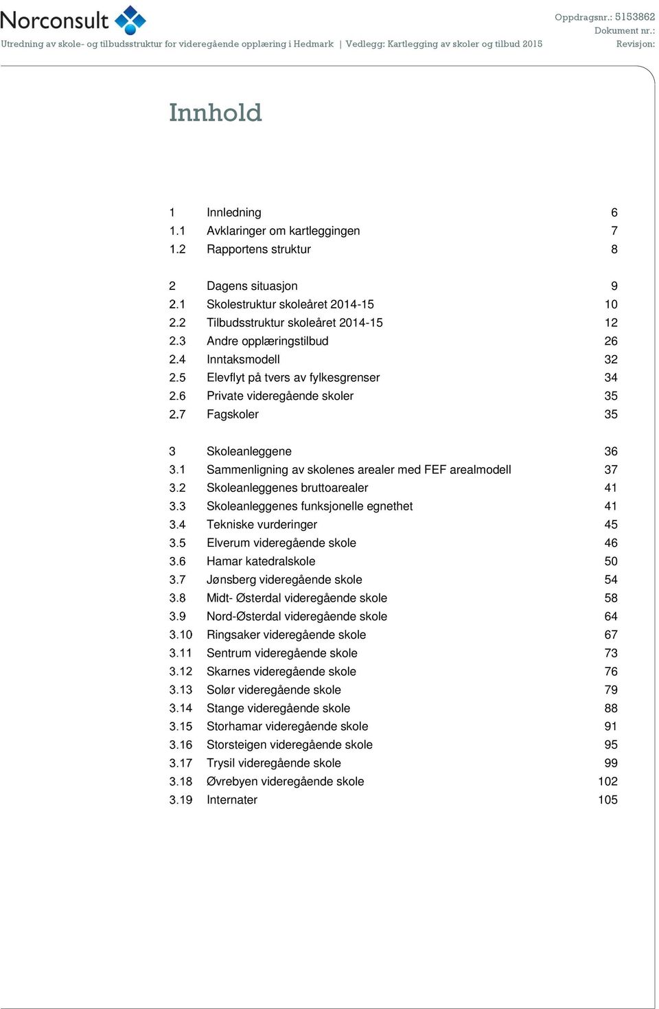 bruttoarealer 41 Skoleanleggenes funksjonelle egnethet 41 Tekniske vurderinger 45 Elverum videregående skole 46 Hamar katedralskole 50 Jønsberg videregående skole 54 Midt- Østerdal videregående skole