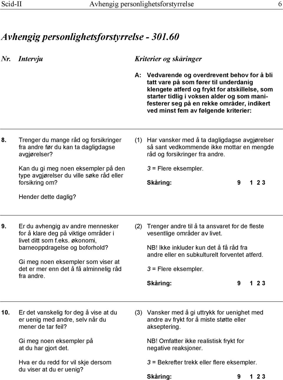 manifesterer seg på en rekke områder, indikert ved minst fem av følgende kriterier: 8.