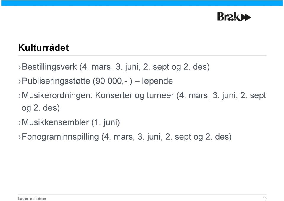 og turneer (4. mars, 3. juni, 2. sept og 2. des) Musikkensembler (1.