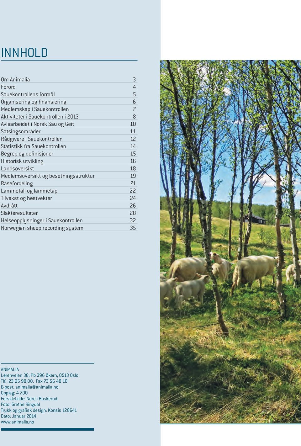 Rasefordeling 21 Lammetall og lammetap 22 Tilvekst og høstvekter 24 Avdrått 26 Slakteresultater 28 Helseopplysninger i Sauekontrollen 32 Norwegian sheep recording system 35 ANIMALIA Lørenveien 38, Pb