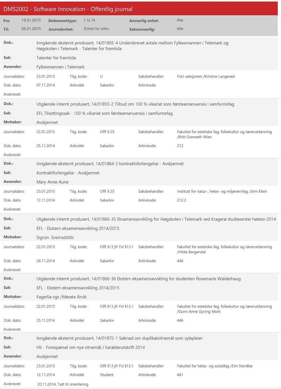 2014 tgående internt produsert, 14/01855-2 Tilbud om 100 % vikariat som førsteamanuensis i samfunnsfag EFL Tilsettingssak - 100 % vikariat som førsteamanuensis i samfunnsfag Offl 25 /Britt Granseth