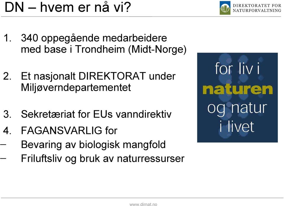 Et nasjonalt DIREKTORAT under Miljøverndepartementet 3.