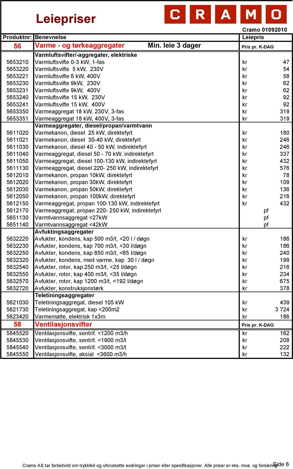 230V kr 62 5653231 Varmluftsvifte 9kW, 400V kr 62 5653240 Varmluftsvifte 15 kw, 230V kr 92 5653241 Varmluftsvifte 15 kw, 400V kr 92 5653350 Varmeaggregat 18 kw, 230V, 3-fas kr 319 5653351