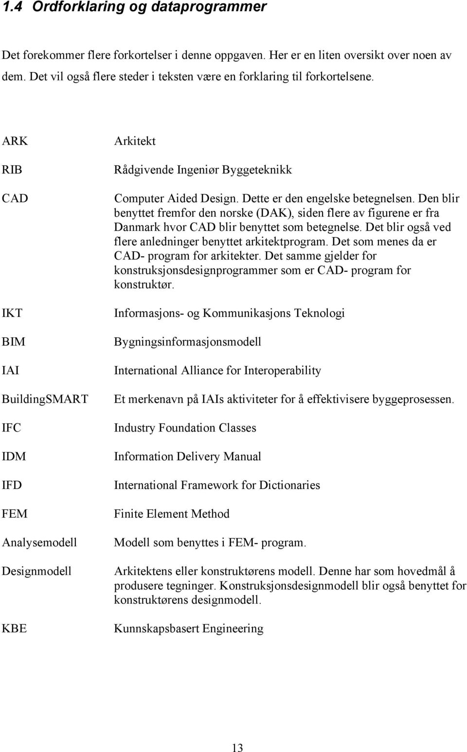 ARK RIB CAD IKT BIM IAI BuildingSMART IFC IDM IFD FEM Analysemodell Designmodell KBE Arkitekt Rådgivende Ingeniør Byggeteknikk Computer Aided Design. Dette er den engelske betegnelsen.