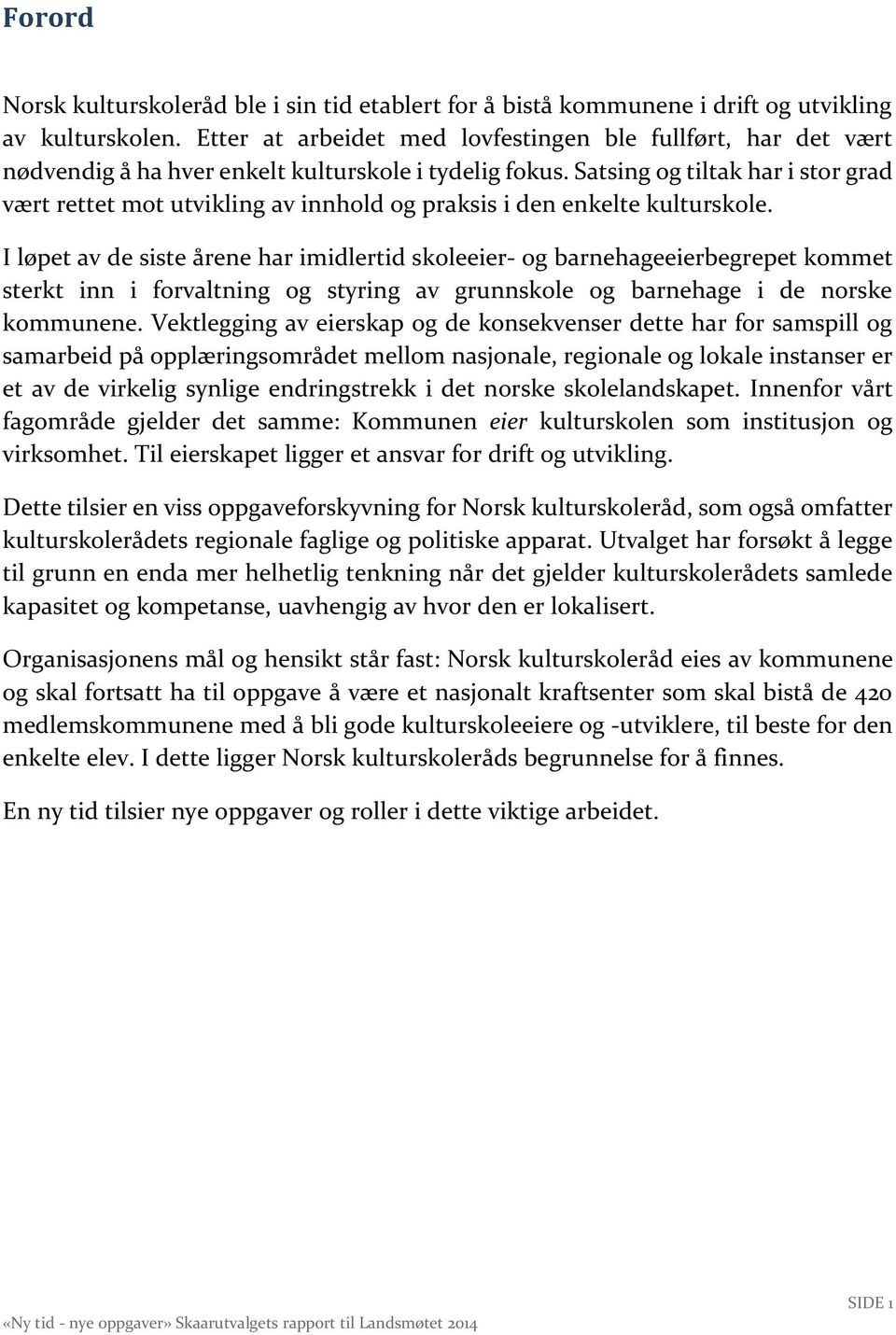 Satsing og tiltak har i stor grad vært rettet mot utvikling av innhold og praksis i den enkelte kulturskole.