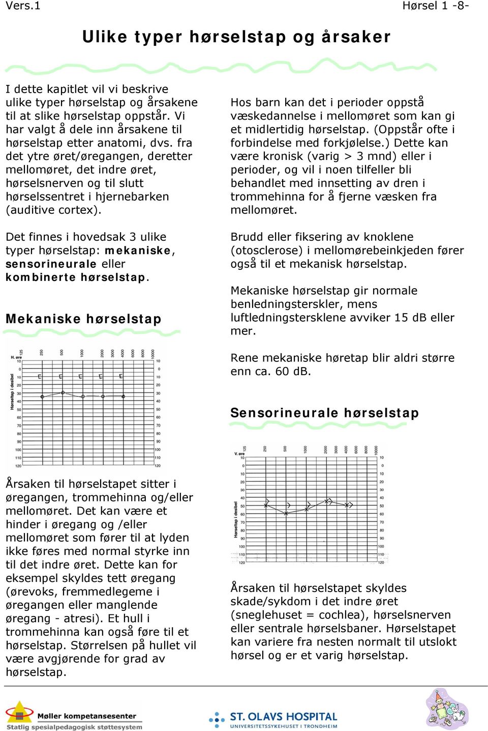 fra det ytre øret/øregangen, deretter mellomøret, det indre øret, hørselsnerven og til slutt hørselssentret i hjernebarken (auditive cortex).