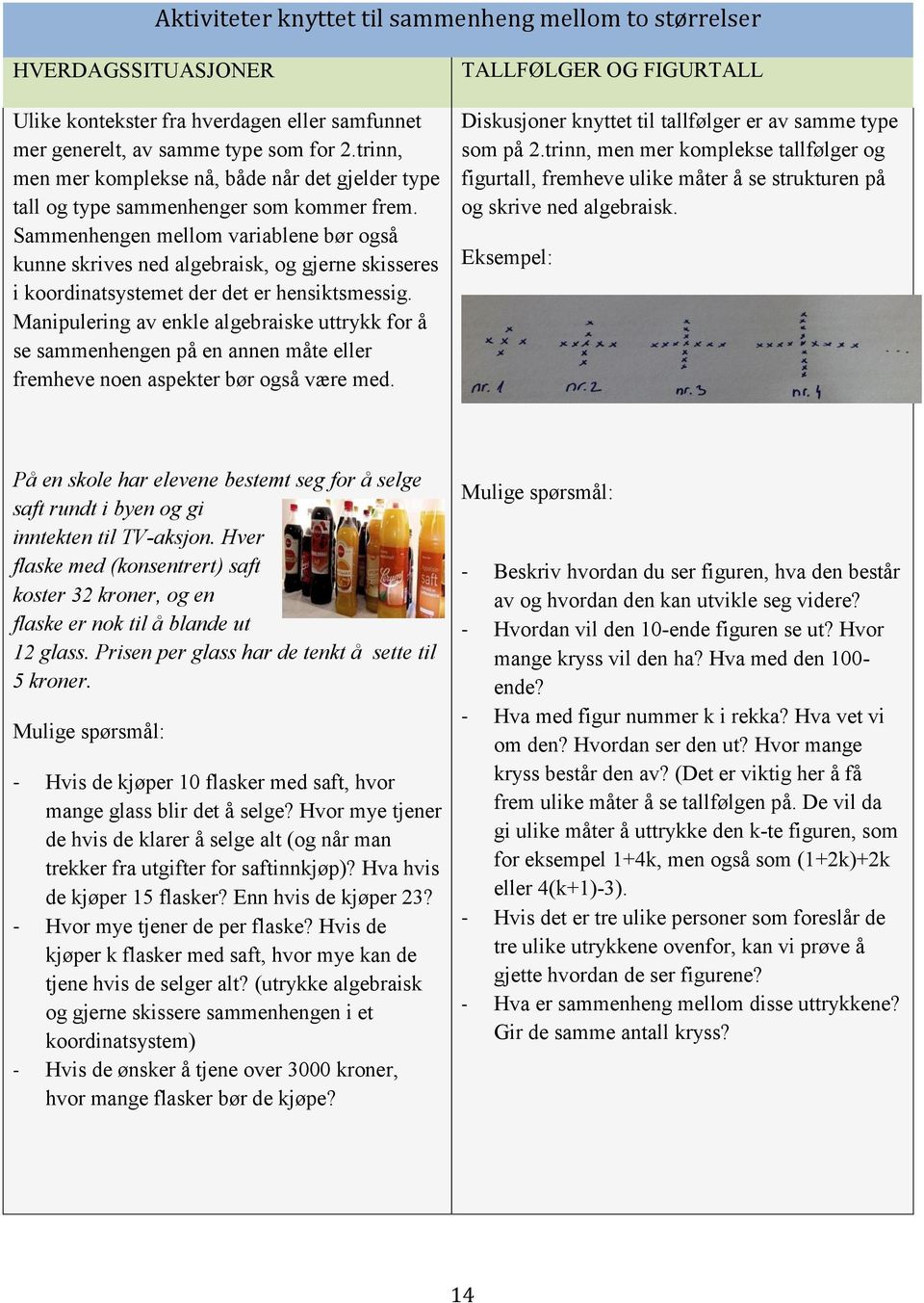 Sammenhengen mellom variablene bør også kunne skrives ned algebraisk, og gjerne skisseres i koordinatsystemet der det er hensiktsmessig.