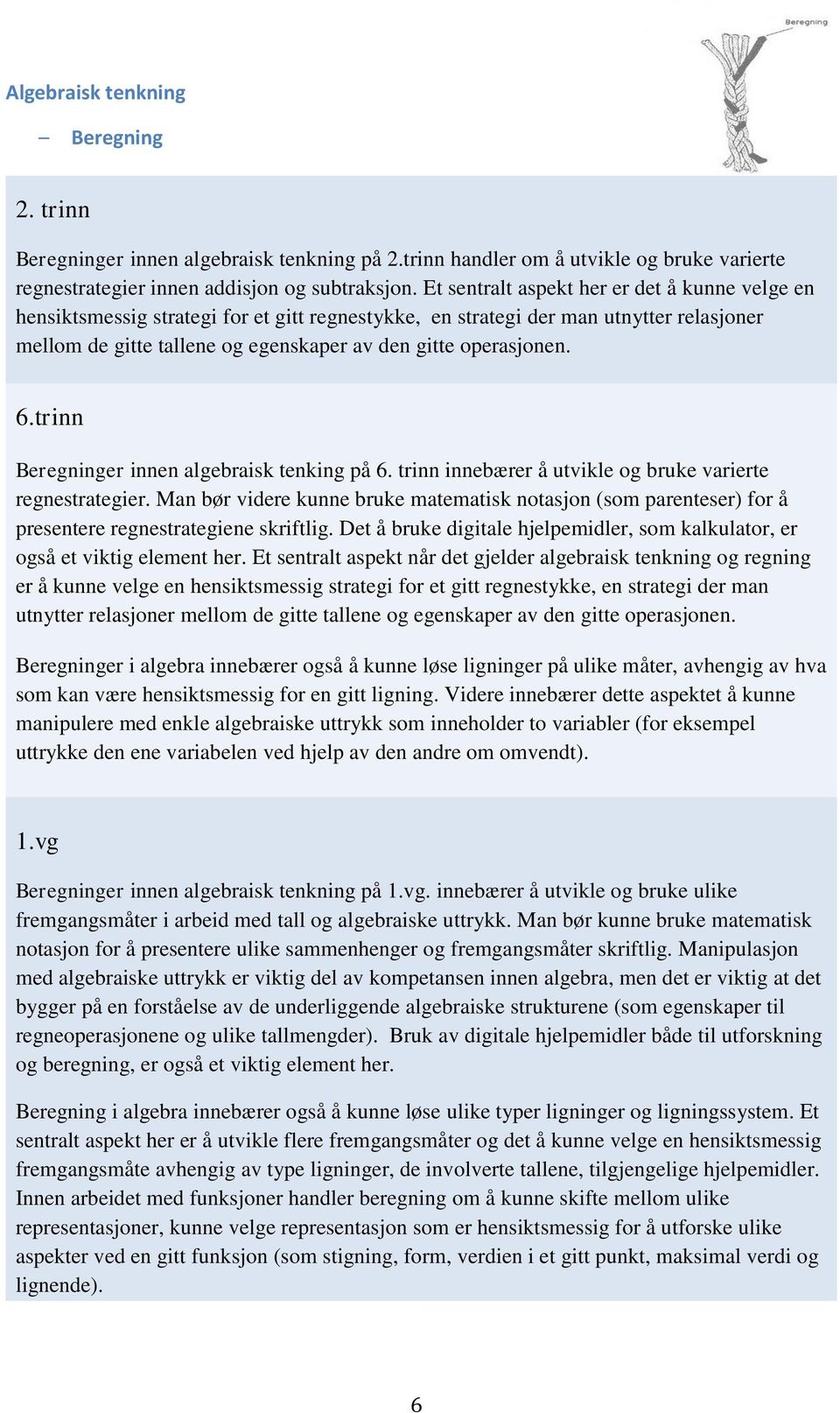 6.trinn Beregninger innen algebraisk tenking på 6. trinn innebærer å utvikle og bruke varierte regnestrategier.