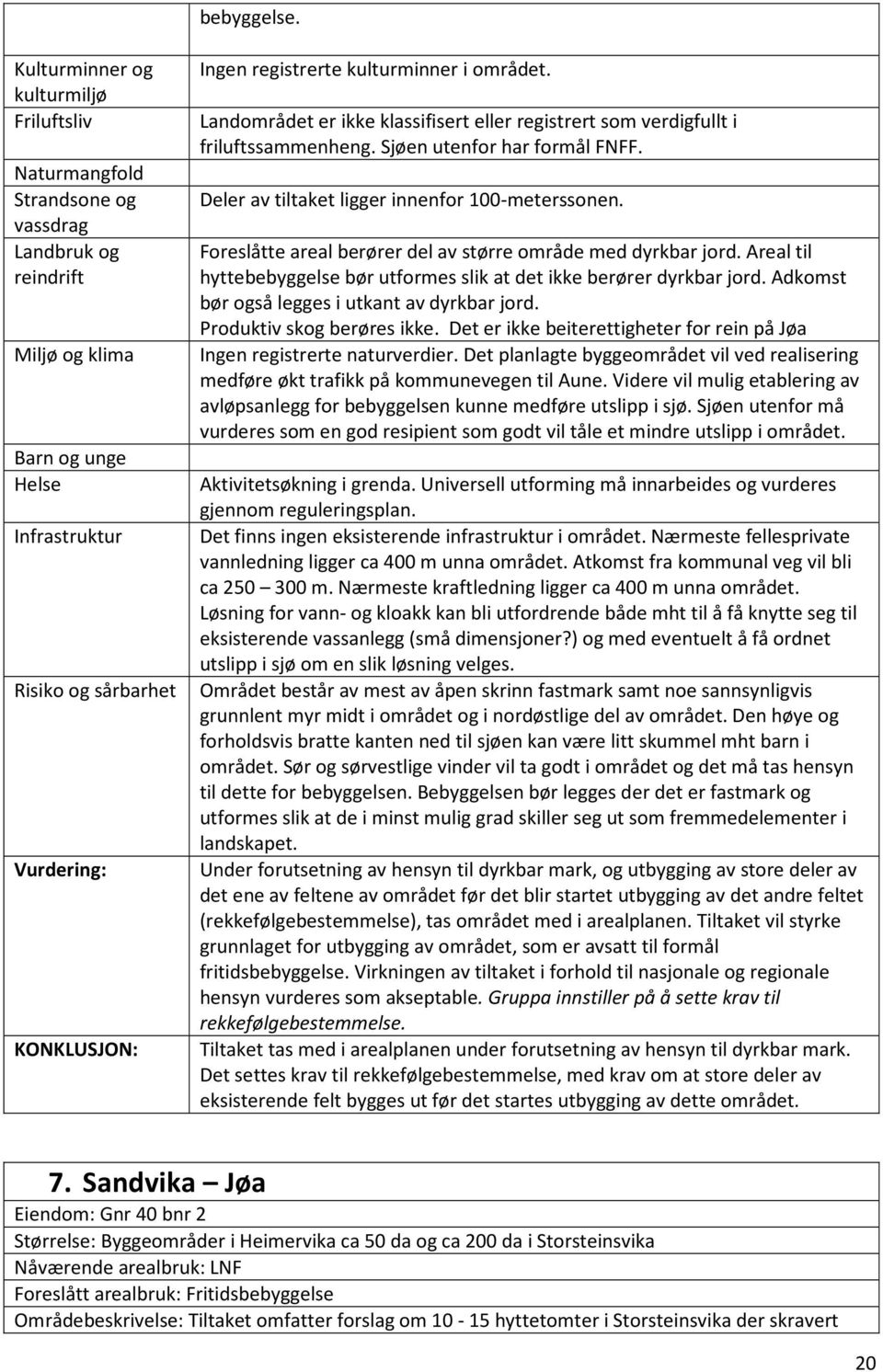 Foreslåtte areal berører del av større område med dyrkbar jord. Areal til hyttebebyggelse bør utformes slik at det ikke berører dyrkbar jord. Adkomst bør også legges i utkant av dyrkbar jord.