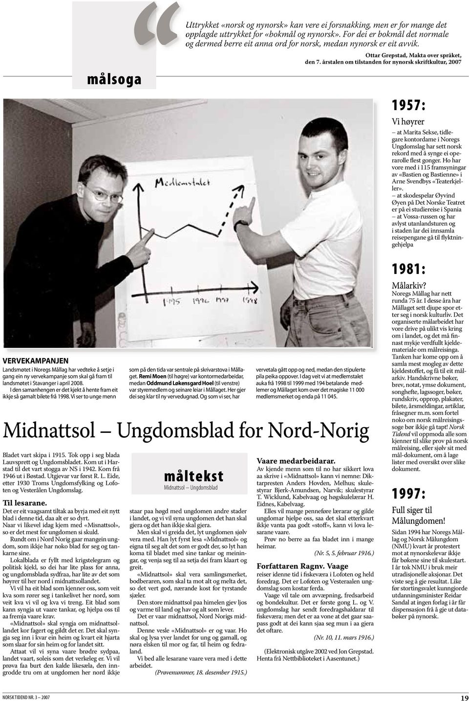 årstalen om tilstanden for nynorsk skriftkultur, 2007 1957: Vi høyrer at Marita Sekse, tidlegare kontordame i Noregs Ungdomslag har sett norsk rekord med å synge ei operarolle flest gonger.