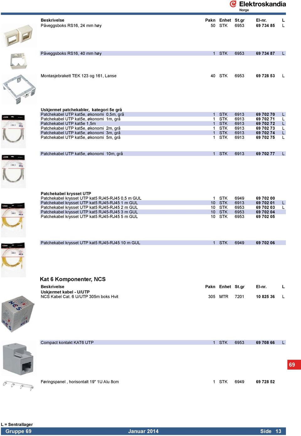 kat5e, økonomi 2m, grå 1 STK 6913 69 702 73 L Patchekabel UTP kat5e, økonomi 3m, grå 1 STK 6913 69 702 74 L Patchekabel UTP kat5e, økonomi 5m, grå 1 STK 6913 69 702 75 L Patchekabel UTP kat5e,