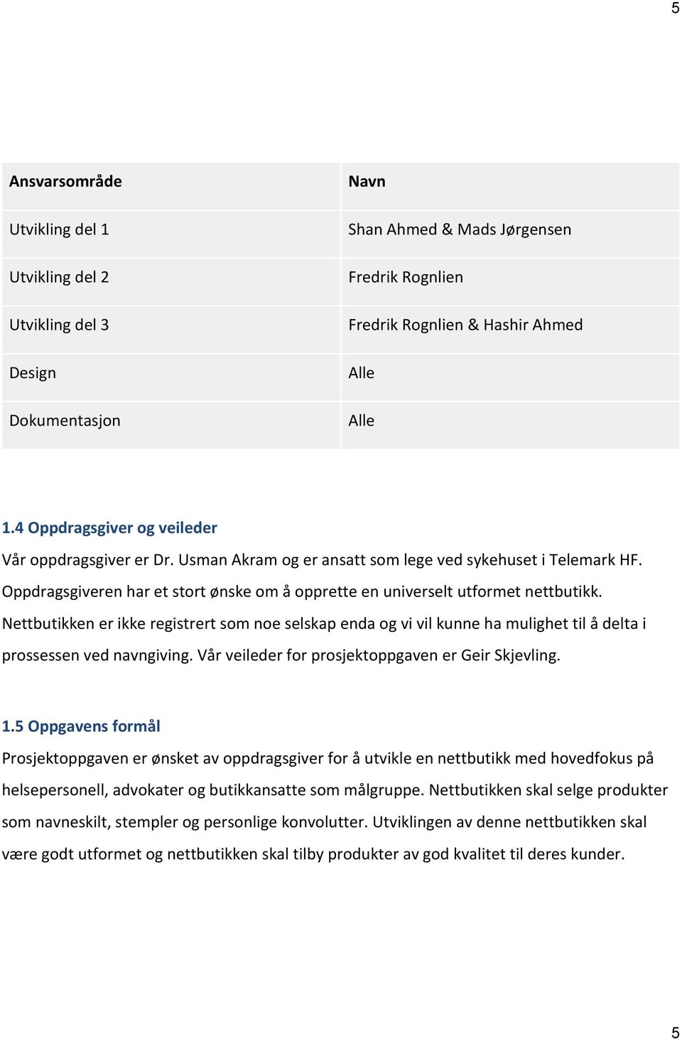 Nettbutikken er ikke registrert som noe selskap enda og vi vil kunne ha mulighet til å delta i prossessen ved navngiving. Vår veileder for prosjektoppgaven er Geir Skjevling. 1.