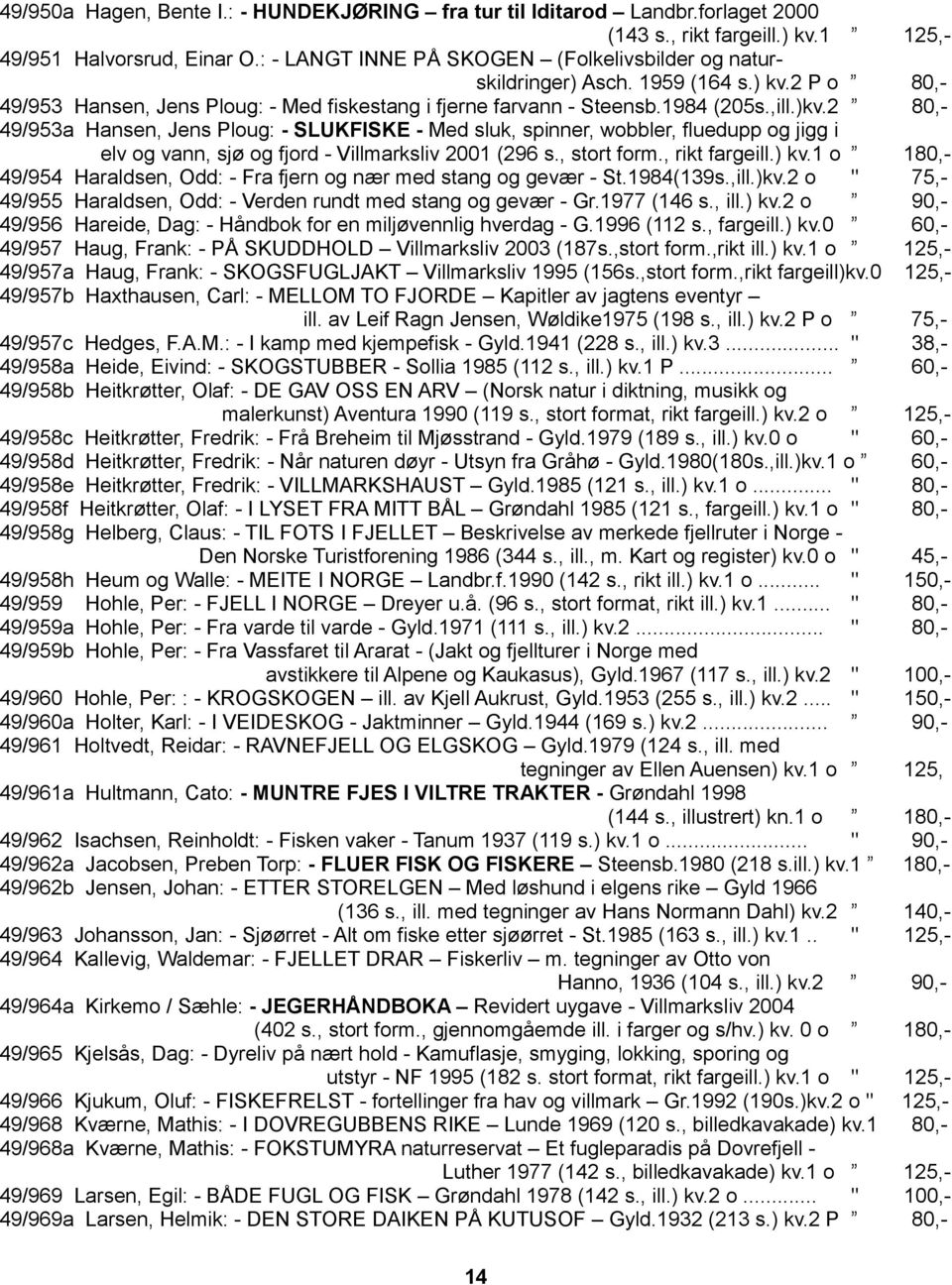 2 80,- 49/953a Hansen, Jens Ploug: - SLUKFISKE - Med sluk, spinner, wobbler, fluedupp og jigg i elv og vann, sjø og fjord - Villmarksliv 2001 (296 s., stort form., rikt fargeill.) kv.