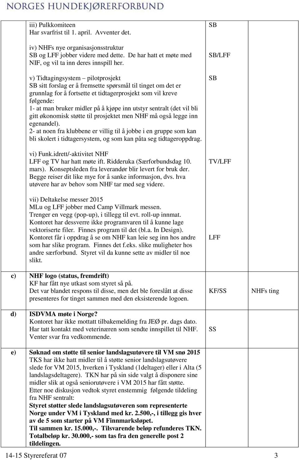 inn utstyr sentralt (det vil bli gitt økonomisk støtte til prosjektet men NHF må også legge inn egenandel).