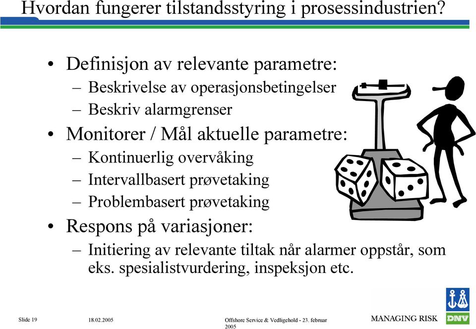 Monitorer / Mål aktuelle parametre: Kontinuerlig overvåking Intervallbasert prøvetaking