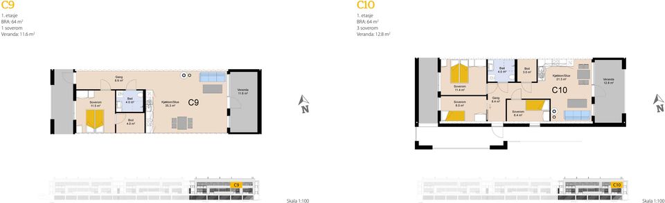 9 m2 Veranda 11.6 m2 11.5 m2 Bad Kjøkken/Stue 35,3 m2 C9 11.4 m2 Ù N 8.