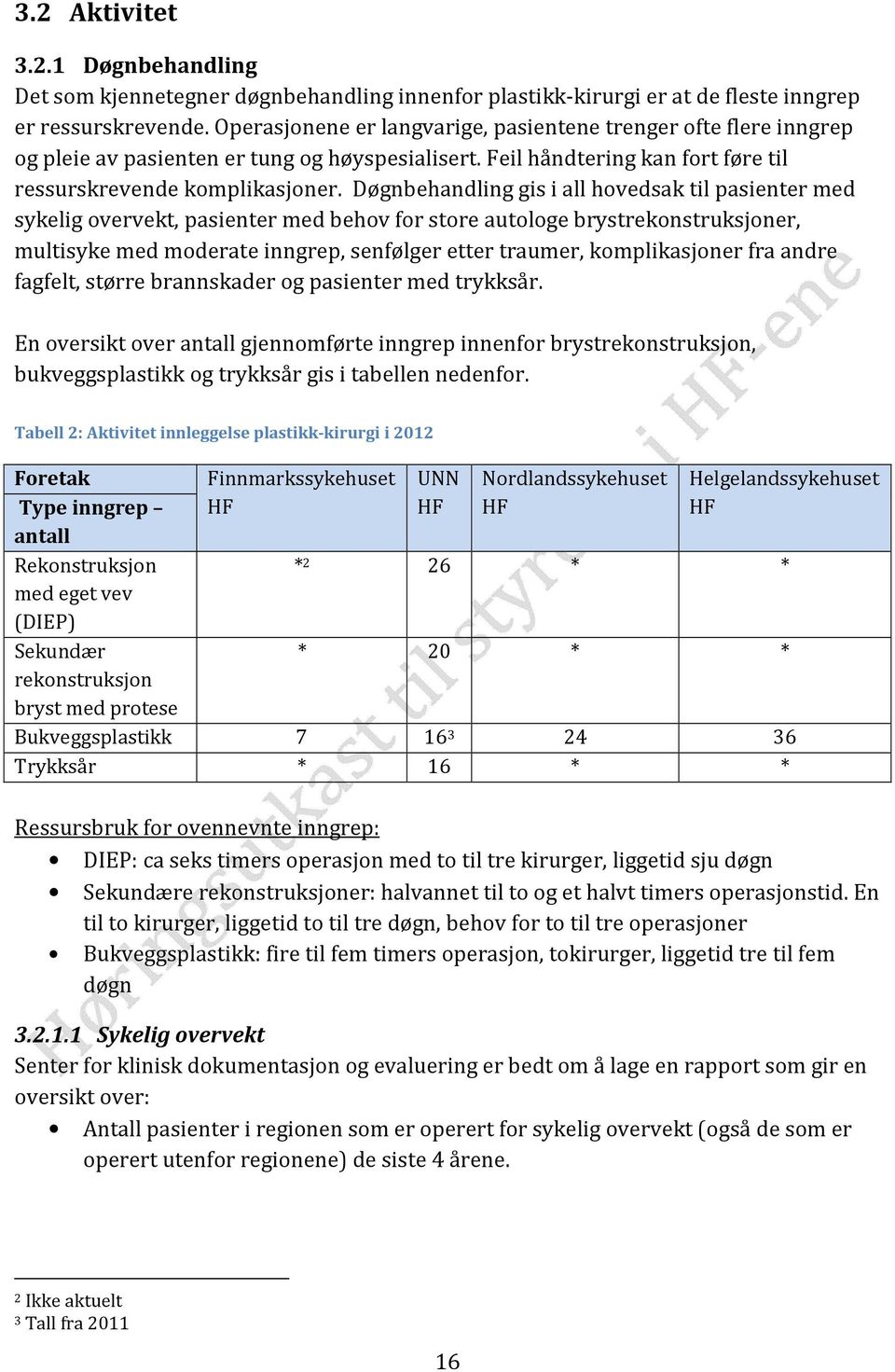 Døgnbehandling gis i all hovedsak til pasienter med sykelig overvekt, pasienter med behov for store autologe brystrekonstruksjoner, multisyke med moderate inngrep, senfølger etter traumer,