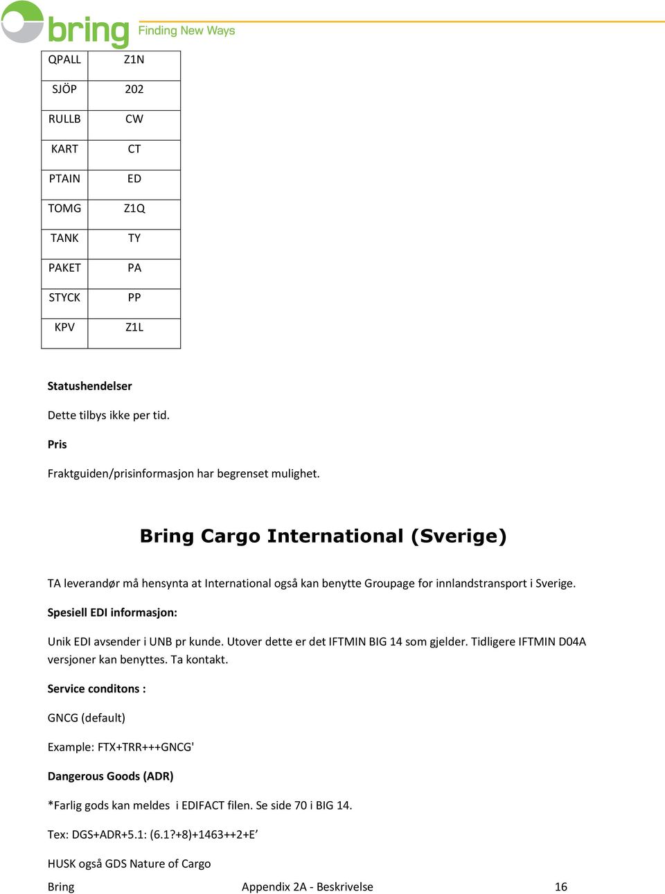 Bring Cargo International (Sverige) TA leverandør må hensynta at International også kan benytte Groupage for innlandstransport i Sverige.