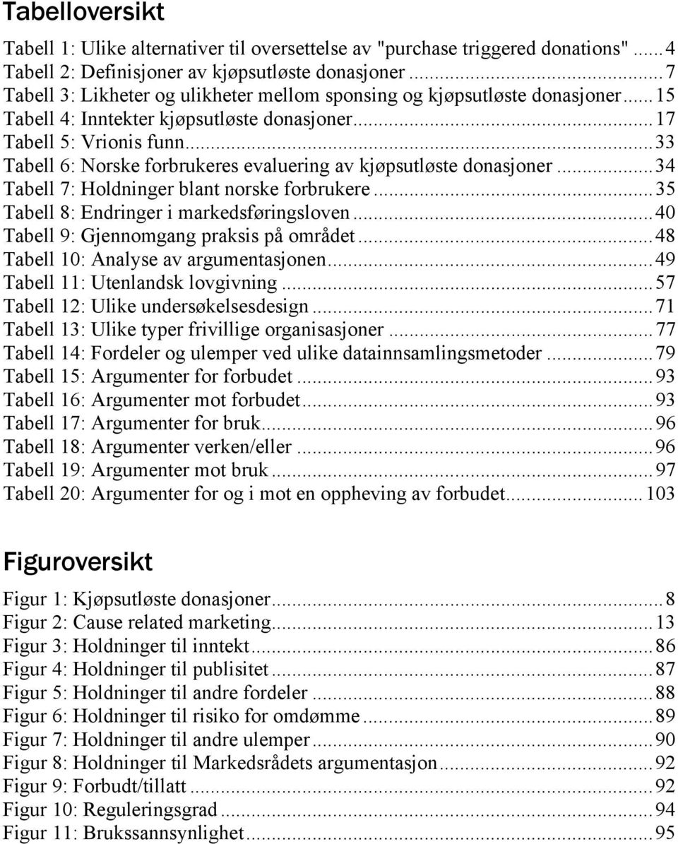 ..33 Tabell 6: Norske forbrukeres evaluering av kjøpsutløste donasjoner...34 Tabell 7: Holdninger blant norske forbrukere...35 Tabell 8: Endringer i markedsføringsloven.